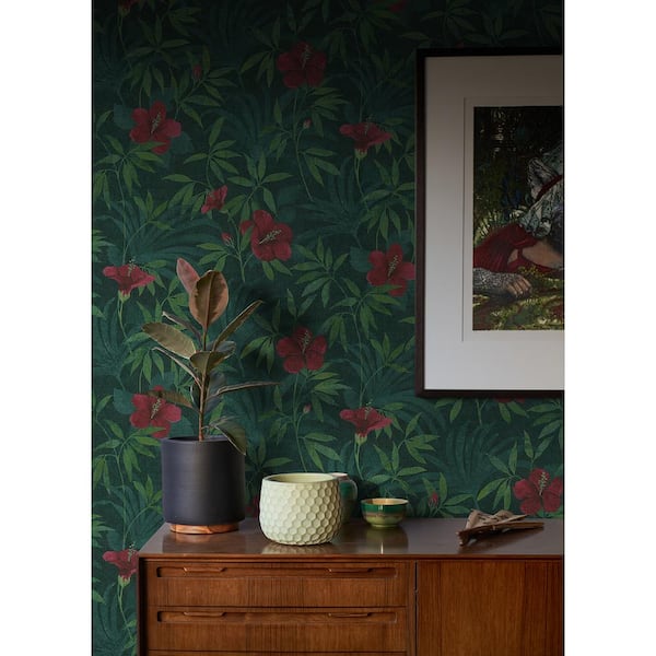 Malecon Green Floral Vinyl Wallpaper Roll