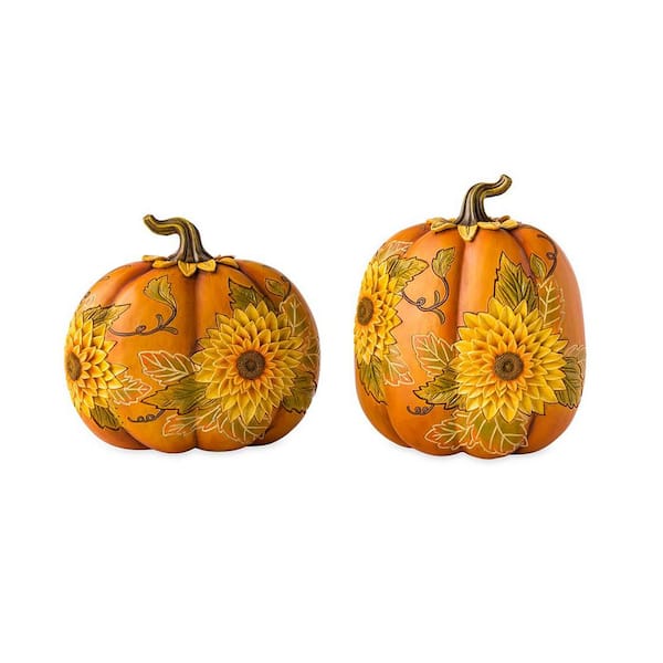 Evergreen Enterprises Carved Pumpkins with Sunflowers (Pack of 2)