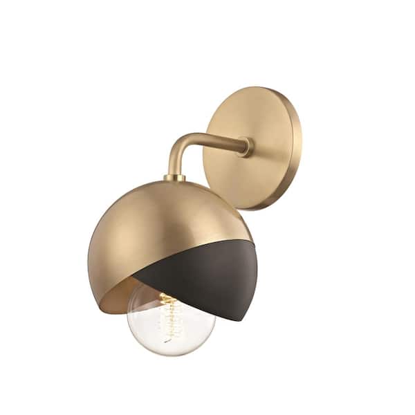 MITZI HUDSON VALLEY LIGHTING Emma 1-Light Aged Brass Wall Sconce with Black Accents
