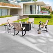 7-Piece Metal Patio Conversation Set with Beige Cushions