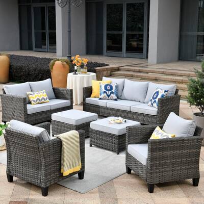 XIZZI Megon Holly Gray 8-Piece Wicker Patio Conversation Seating Sofa ...