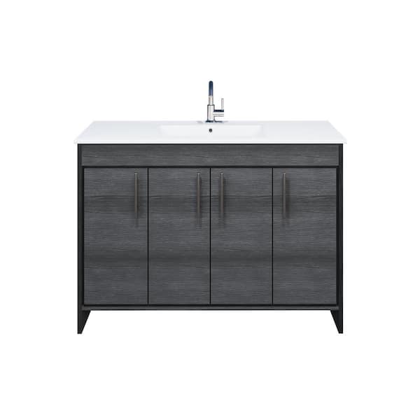 VOLPA USA AMERICAN CRAFTED VANITIES Villa 48 in. W x 18 in. D Bathroom Vanity in Black Ash with Ceramic Vanity Top in White with White Basin