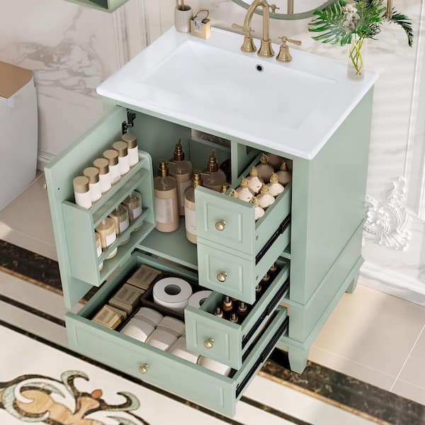 Virubi 24 in. W Single Sink Bath Vanity in Light Green with White
