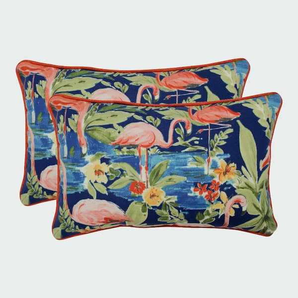 Pillow Perfect Floral Blue Rectangular Outdoor Lumbar Throw Pillow 2-Pack