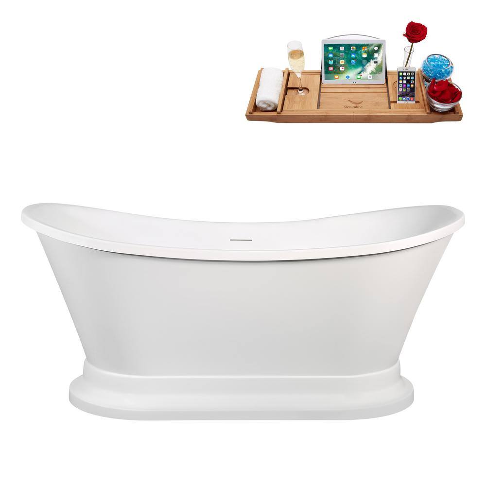 60 in. x 32 in. Acrylic Freestanding Soaking Bathtub in Glossy White with Brushed Gold Drain, Bamboo Tray price history on PriceWatchPro