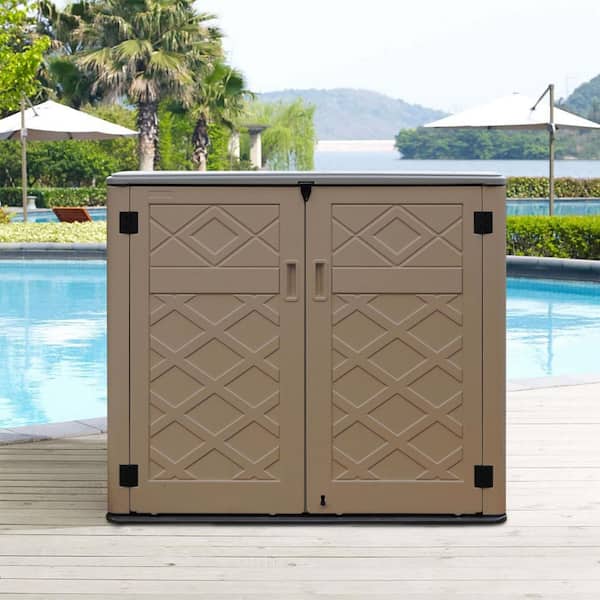 WELLFOR 46 in. W x 24 in. D x 24 in. H Small Plastic Outdoor Storage Cabinet in Coffee, Brown