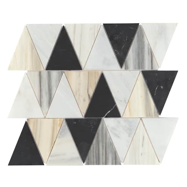 Modni Eastern White/Nero Marquina/Calacatta Zebrino 12" x 12" Geometric Honed Marble Mosaic Tile (10.51 sq. ft. /Case)