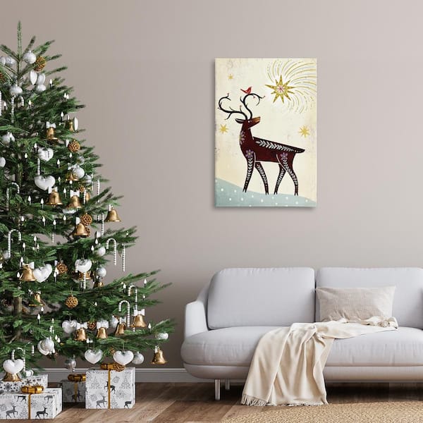 Rustic Winter Deer by Hannah Moren Unframed Animal Graphic Art Print 36 in. x 24 in.