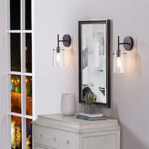 1-Light Blackened Bronze Armed Sconce with Clear Glass Shade (Set of 2)