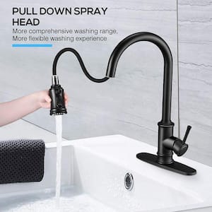 Single Handle Pull-Down Sprayer Kitchen Faucet with 20 in. Hose High Arc Spout Sink Faucet in Matte Black