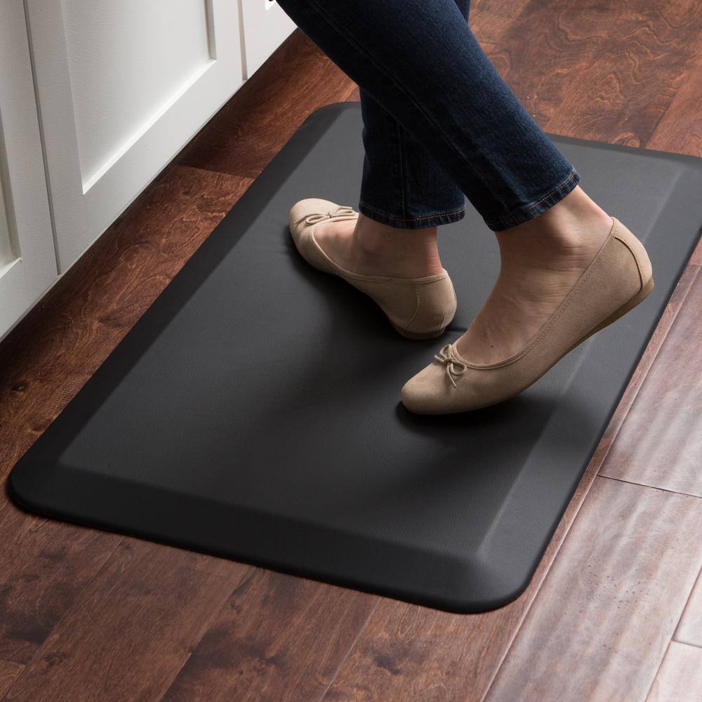 Black Leather Grain Anti-Fatigue Kitchen Mat, 20" x 32"