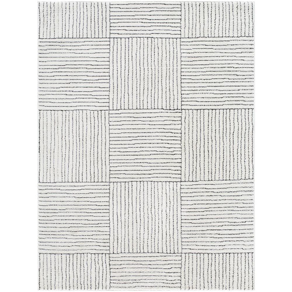 Ivory and Black Rectangular Synthetic Area Rug, 8' x 10'