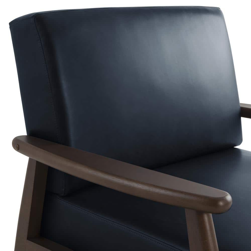 Navy Blue Faux Leather Barrel Accent Chair with Wood Frame