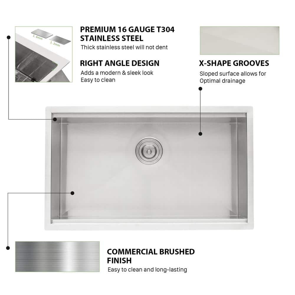 33" Brushed Stainless Steel Undermount Workstation Kitchen Sink with Accessories