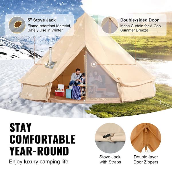◆YURT◆ Fog Fig_Black [YB242F_BK] VEVOR 12 Person Canvas Glamping Bell Tent, Breathable