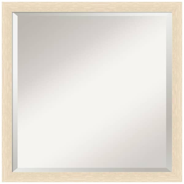 Amanti Art Woodgrain Stripe 22 in. x 22 in. Beveled Casual Square Wood Framed Bathroom Wall Mirror in Brown