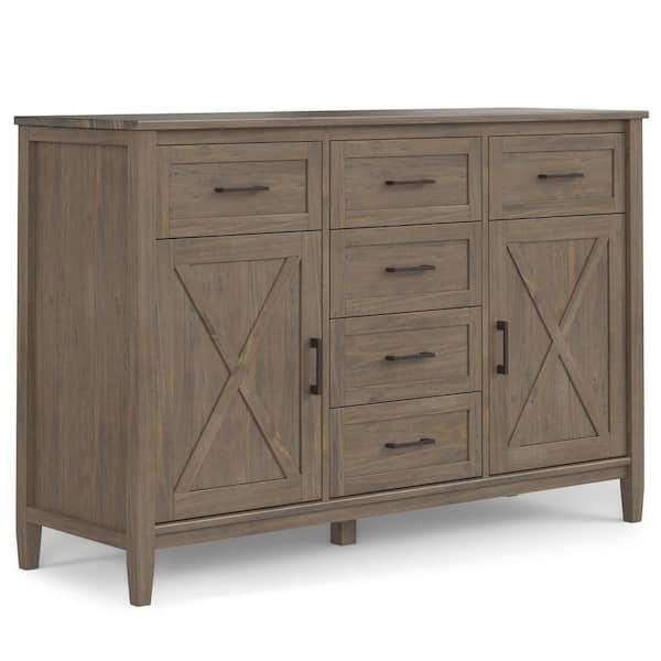 Simpli Home Ela Smoky Brown Solid Wood and Pine 54 in. x 18 in. Rectangle Transitional Sideboard