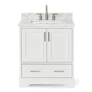 Stafford 31 in. W x 22 in. D x 36 in. H Single Sink Freestanding Bath Vanity in White with Carrara White Marble Top