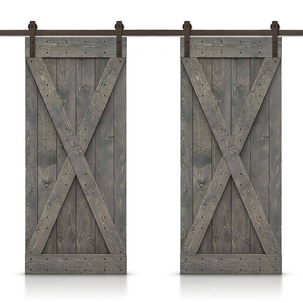 76 in. x 84 in. X Series Weather Gray Stained Solid Knotty Pine Wood Interior Double Sliding Barn Door with Hardware Kit price history on PriceWatchPro