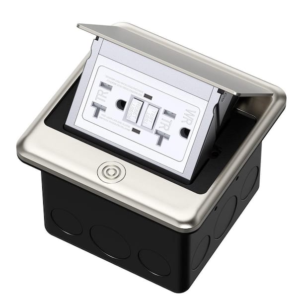 20 Amp 120-Volts Pop-Up Floor Electrical Outlet in Stainless Steel Color with Stainless Steel Tamper Receptacle Outlet