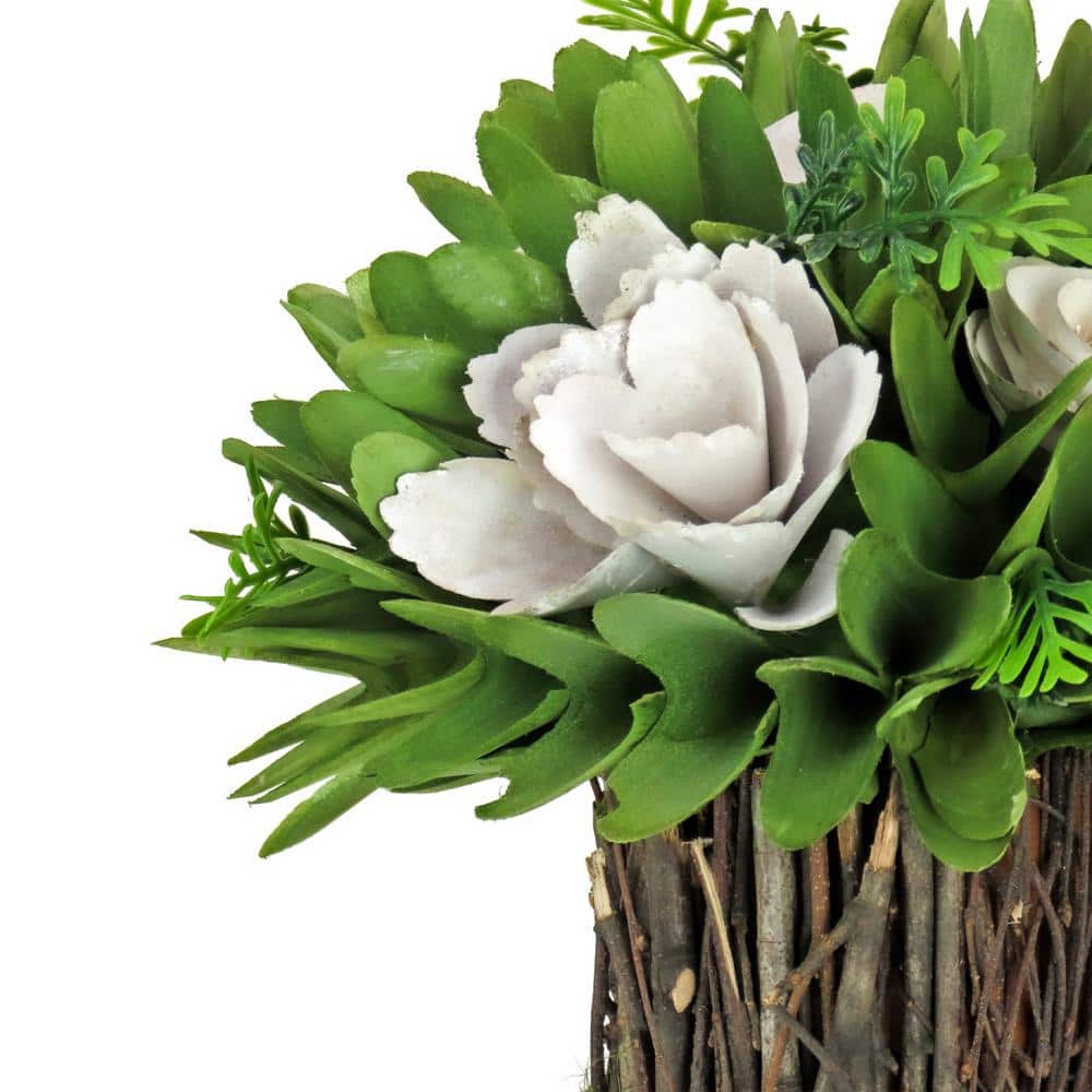 9" Rustic Cream Floral Bundle with Green Twine