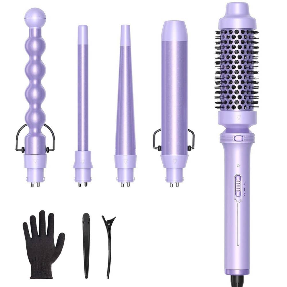 5 in 1 Purple Curling Iron Set with Curling Brush, 4 Interchangeable Ceramic Curling Wand, Glove and 2 Clips price history on PriceWatchPro