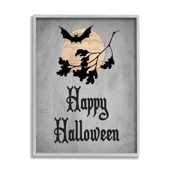 Stupell Industries Happy Halloween Bats by Lil' Rue 1-Piece Framed Graphic Print Animal Poster Art Print 14 in. x 11 in.