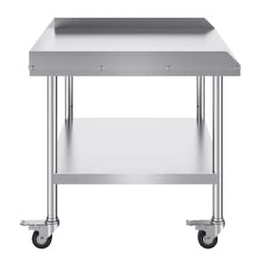 30 x 36 x 30 in. Stainless Steel Work Table, Commercial Food Kitchen Prep Table, 4 Wheels, Casters, 3-Sided Backsplash