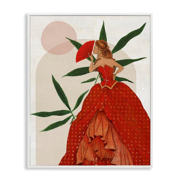 Modern Ball Gown Woman by Janet Tava White Framed People Giclee Art Print 14 in. x 11 in.