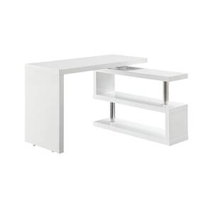 Buck II 40 in. L-Shaped White Heigh Gloss Steel Writing Desk with Shelves