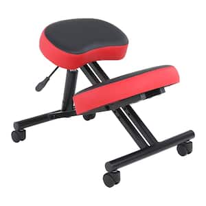 Home Office Ergonomic Red PVC Leather Kneeling Chair with Casters