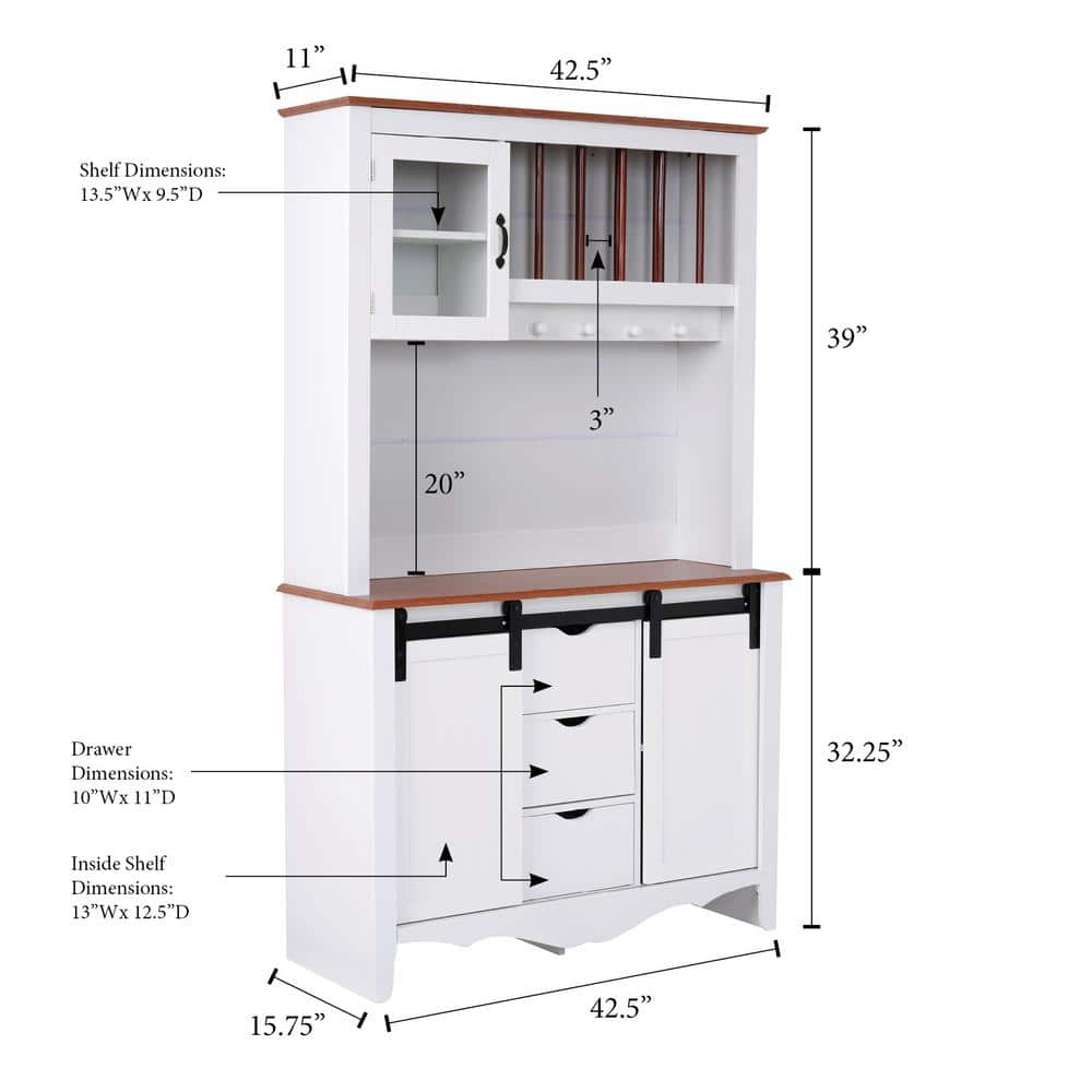 White and Pine Country Barn Door China Cabinet