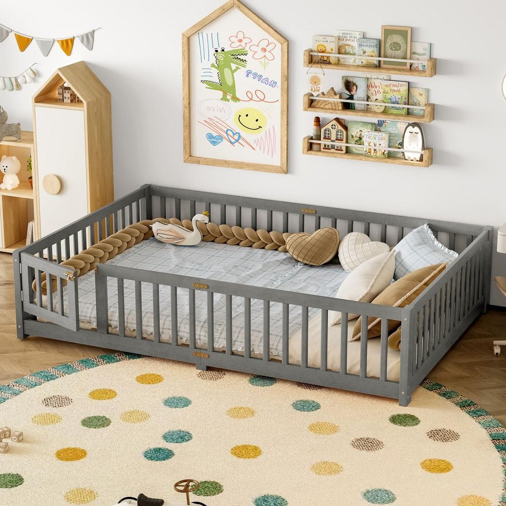Gray Queen Size Kids Bed with Safety Guardrails and Door for Kids price history on PriceWatchPro