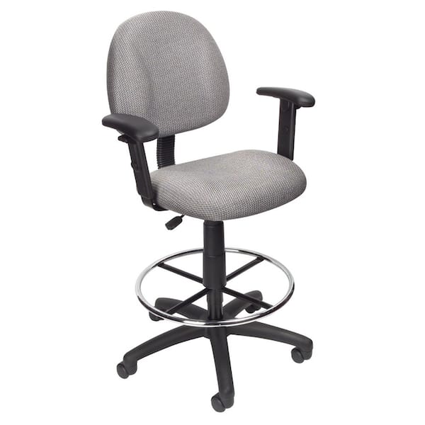 BOSS Office Products Grey Adjustable Arm Drafting Stool