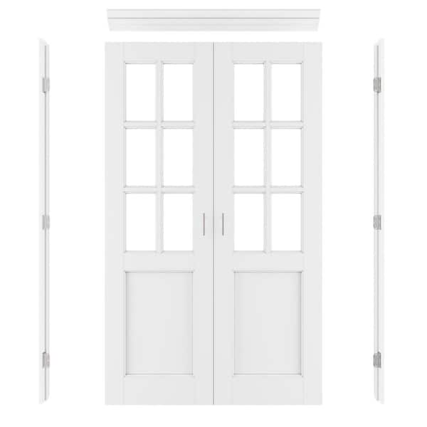 ARK DESIGN Assembly Required 48 in. x 80 in. 6-Lite Frosted Glass Universal White Wood Double French Door Kit w/Separate Jamb