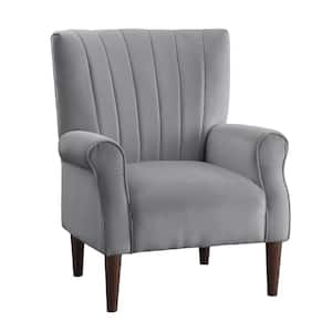 Gray and Brown Velvet Arm Chair with Tufted