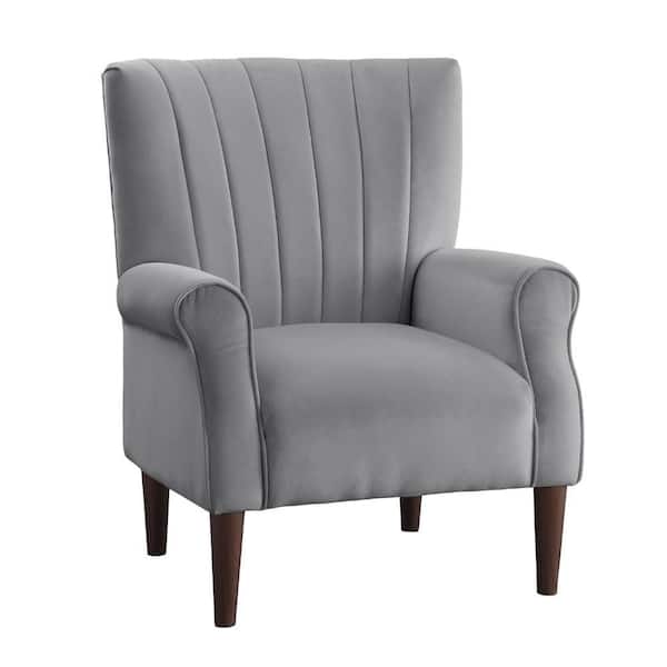 Benjara Gray and Brown Velvet Arm Chair with Tufted