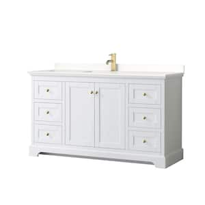 Avery 60 in. W x 22 in. D x 35 in. H Single Bath Vanity in White with White Quartz Top