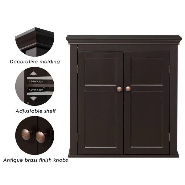 Dracelo 23.6 in. W x 8.9 in. D x 29.3 in. H Espresso Bathroom Over The Toilet Cabinet with Adjustable Shelves and Towels Bar, Brown