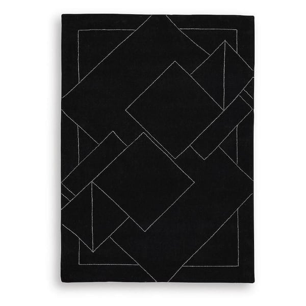 Maro 5 ft. x 7 ft. Black and White Geometric Design Washable Area Rug Runner Rug