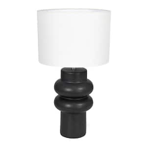 20.25 in. Black Stoneware Table Lamp with White Linen Shade and Swivel Neck