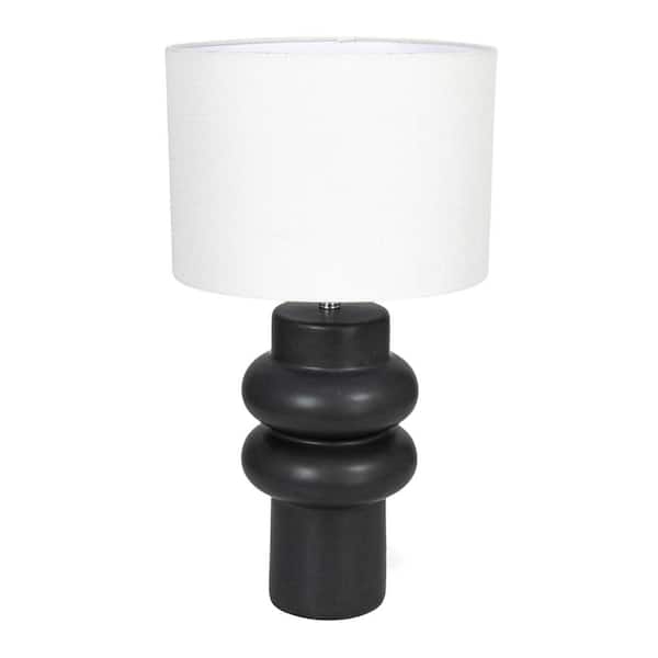Storied Home 20.25 in. Black Stoneware Table Lamp with White Linen Shade and Swivel Neck