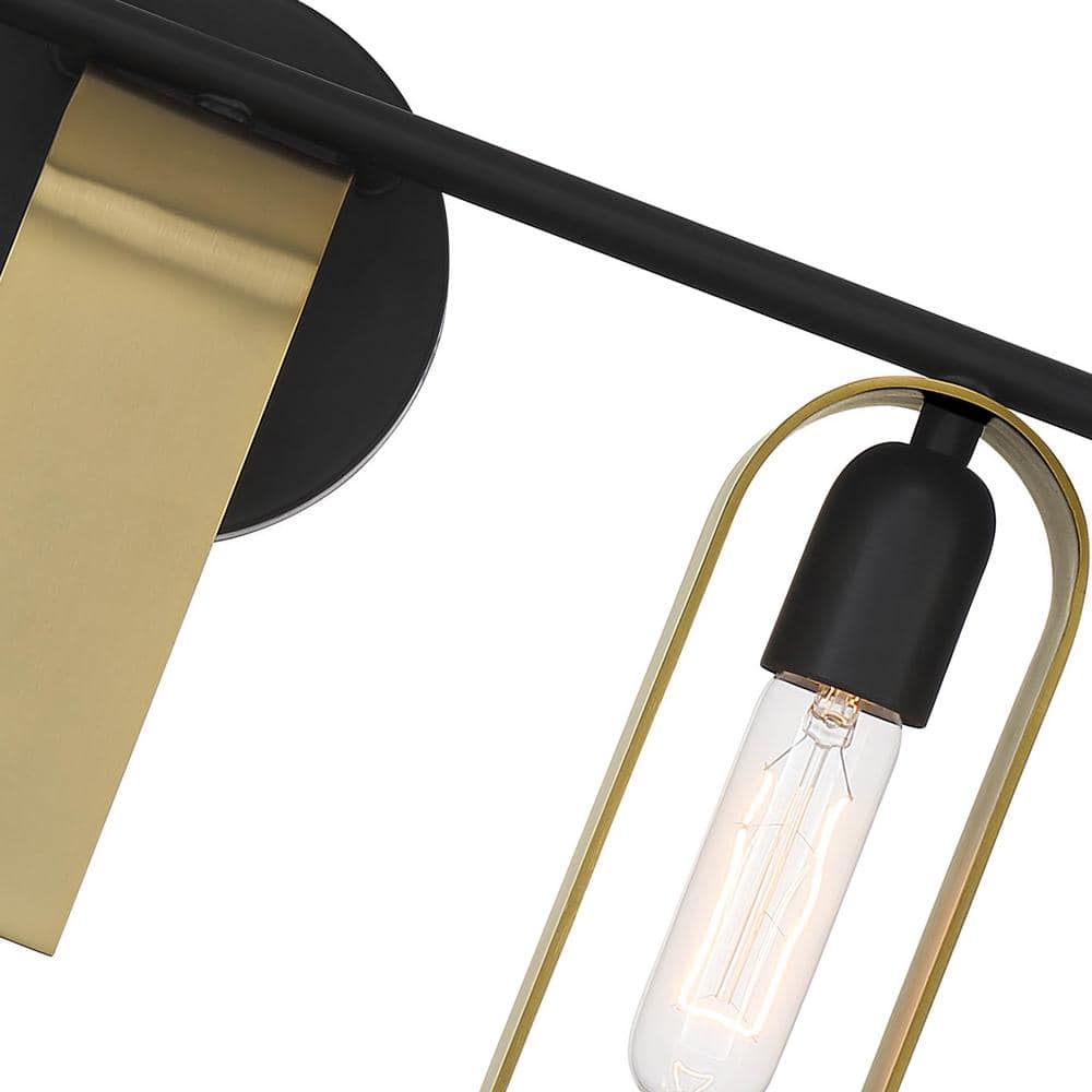U Turn 3-Light Matte Black Vanity Light with Brushed Gold Shades