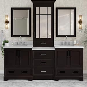 Stafford 85 in. W x 22 in. D x 89 in. H Double Bath Vanity in Espresso with Carrara Marble Tops and Mirrors