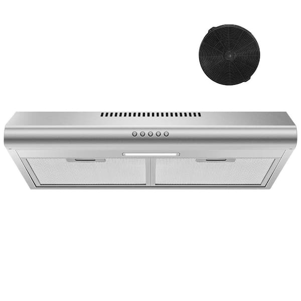 24 in. 280CFM Range Hood Under Cabinet, Stainless Steel, Ducted/Ductless Convertible 3 Speeds Fan and Carbon Filter