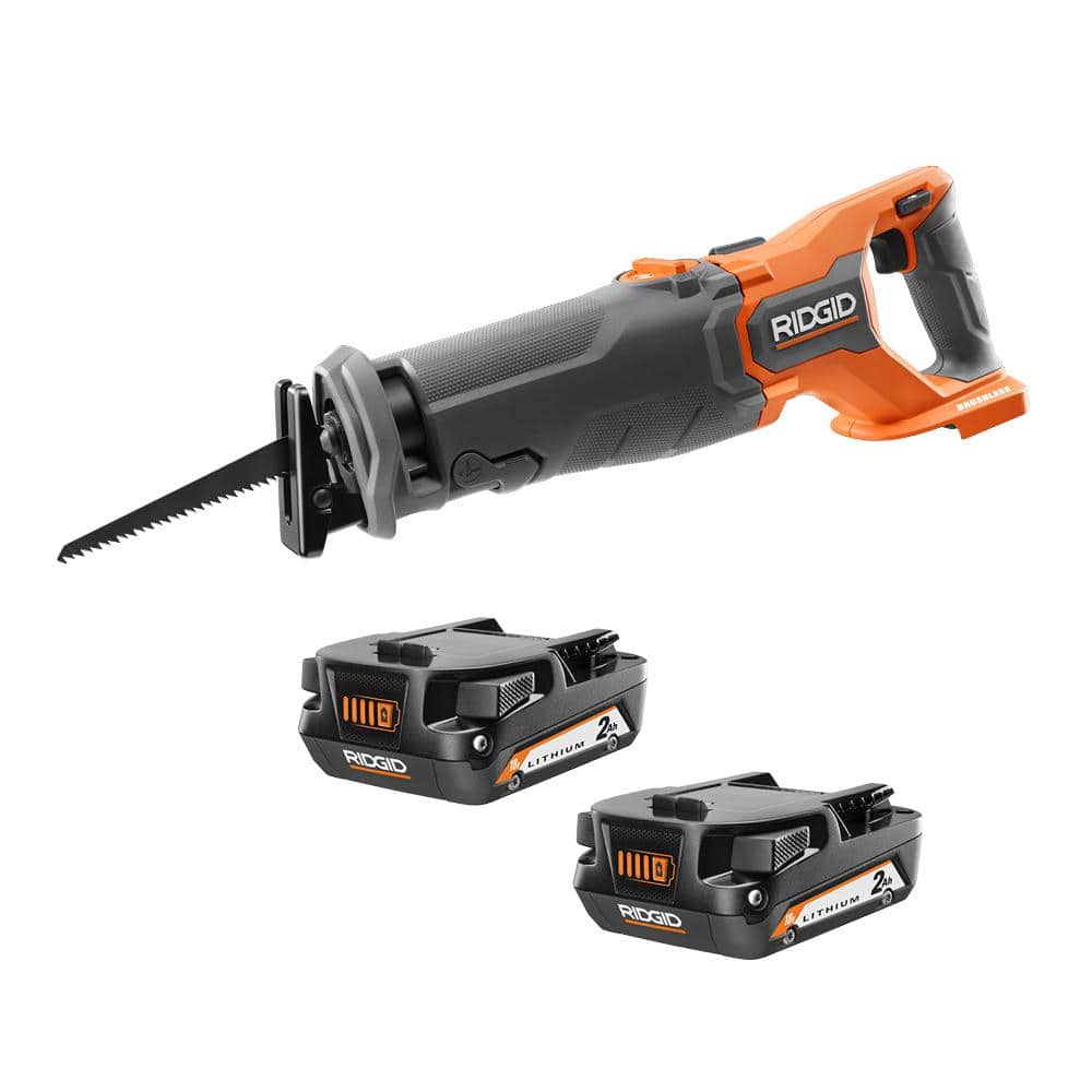 RIDGID 18V 2.0 Ah Compact Lithium-Ion Batteries (2-Pack) with 18V Brushless Cordless Reciprocating Saw -  AC8400802PR8647