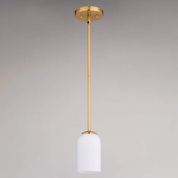 VAXCEL - Shelby 1 Light Mini Pendant Light Natural Gold Brass Transitional Ceiling Fixture White Glass