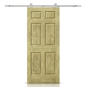 30 in. x 80 in. Antique Gold Paint Composite MDF 6 Panel Interior Sliding Barn Door with Hardware Kit