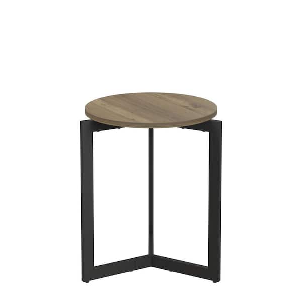 Angel Sar 19.68 in. Round Outdoor Side Table Accent End Table with Sturdy Metal Frame, Brown