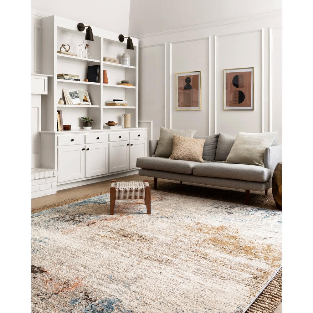 Ivory Abstract Easy-Care Synthetic Rectangular Rug